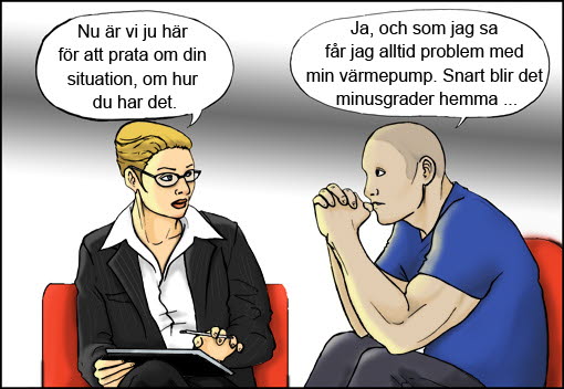 Seriebild: En person som under psykologsamtalet pratar om sin värmepump.